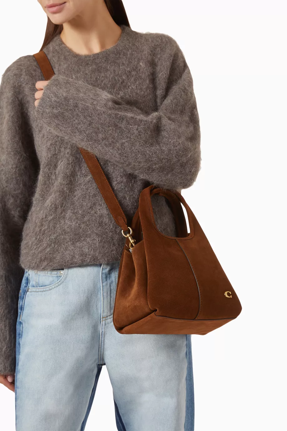 Bolsa Coach Lana 23 suede marrom - Imagem 4