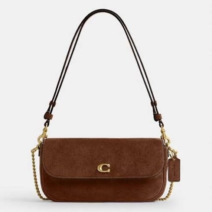 Bolsa Coach Brook flap suede marrom